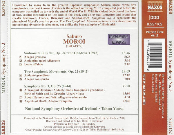 Saburo Moroi – National Symphony Orchestra Of Ireland • Takuo Yuasa : Symphony No. 3 • Two Symphonic Movements (CD, Album)