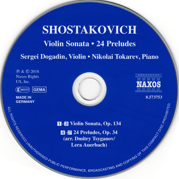 Dmitri Shostakovich, Sergeij Dogadin, Nikolai Tokarev : Violin Sonata; 24 Preludes (CD, Album)