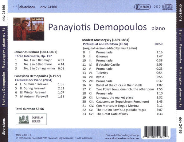 Johannes Brahms, Modest Mussorgsky, Panayiotis Demopoulos : Piano Works (CD, Album, RE, RM)
