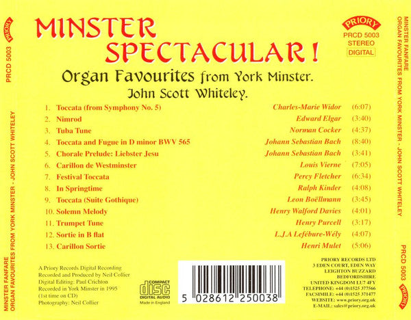 John Scott Whiteley : Minster Spectacular!  (Organ Favourites From York Minster) (CDr, Album, RE)