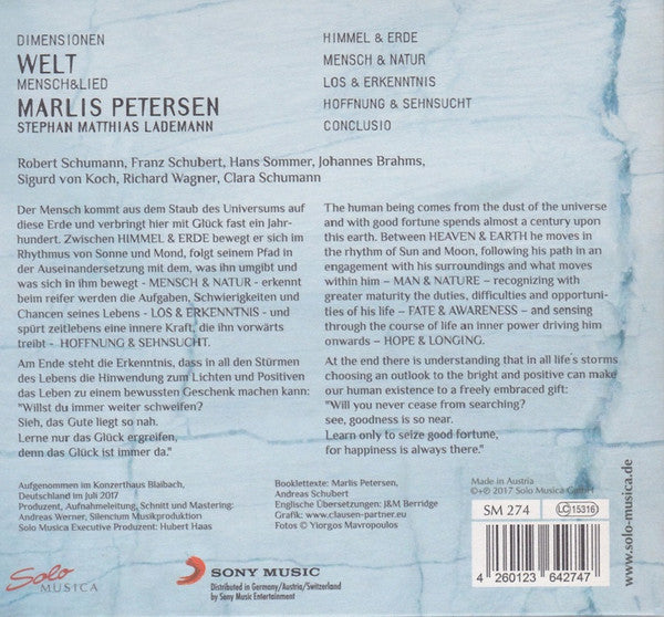 Marlis Petersen, Stephan Matthias Lademann : Dimensionen Welt; Mensch & Lied (CD, Album)