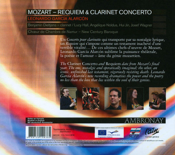 Wolfgang Amadeus Mozart, Choeur de Chambre de Namur, New Century Baroque, Benjamin Dieltjens, Leonardo Garcia Alarcón : Requiem & Clarinet Concerto (CD)
