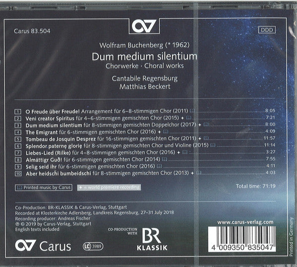 Wolfram Buchenberg, Cantabile Regensburg, Matthias Beckert : Dum Medium Silentium (Chorwerke - Choral Works) (CD, Album)