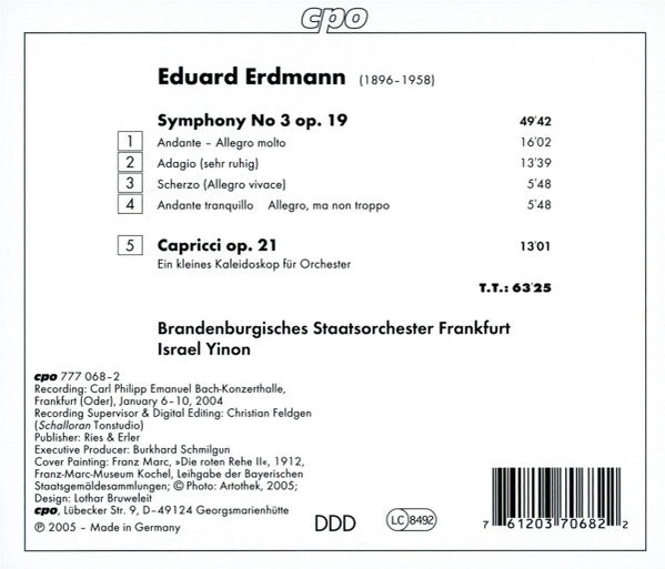 Eduard Erdmann - Brandenburgisches Staatsorchester Frankfurt, Israel Yinon : Symphony No 3 / Capricci (CD, Album)