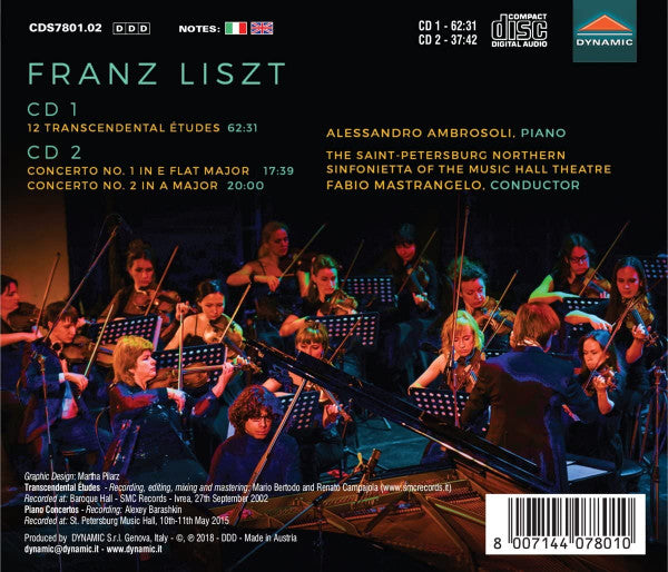 Franz Liszt, Alessandro Ambrosoli, The St. Petersburg Northern Sinfonietta, Fabio Mastrangelo : The Two Piano Concertos; 12 Transcendental Etudes (2xCD, Album)