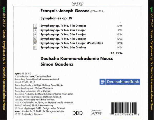 François-Joseph Gossec, Deutsche Kammerakademie Neuss, Simon Gaudenz : Symphonies Op. IV (CD)