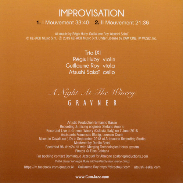 Régis Huby, Guillaume Roy, Atsushi Sakaï, Trio IXI : Improvisation (CD, Album)