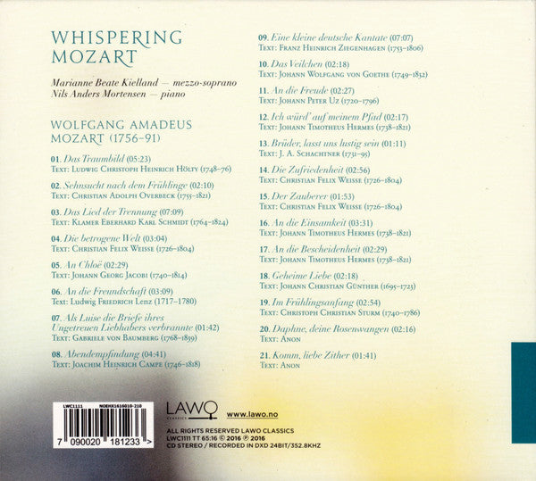 Marianne Beate Kielland, Nils Anders Mortensen, Wolfgang Amadeus Mozart : Whispering Mozart (CD, Album)