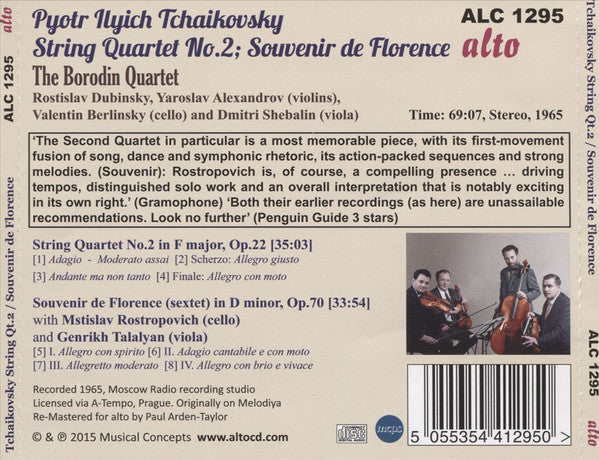 Pyotr Ilyich Tchaikovsky - Borodin String Quartet, Mstislav Rostropovich, Henrik Talalyan : String Quartet No.2; Sextet 'Souvenir De Florence' (CD, Comp, RE, RM)