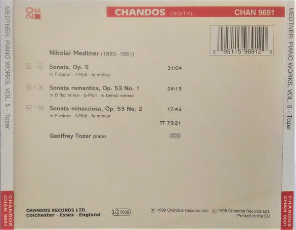 Nikolai Medtner, Geoffrey Tozer (2) : The Piano Works Of Nikolai Medtner Vol. 5 (CD)