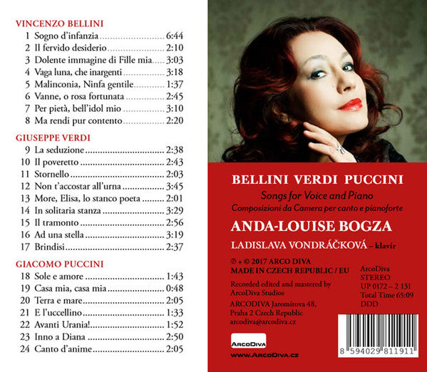 Vincenzo Bellini, Giuseppe Verdi, Giacomo Puccini, Anda-Louise Bogza, Ladislava Vondráčková : Songs For Voice And Piano (CD, Album)