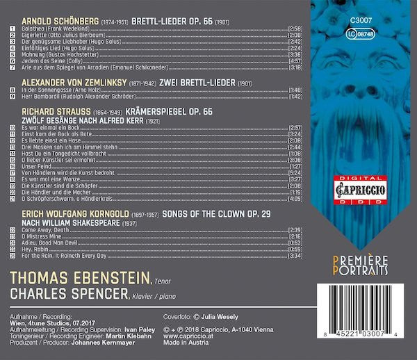 Arnold Schoenberg, Alexander Von Zemlinsky, Richard Strauss, Erich Wolfgang Korngold, Thomas Ebenstein, Charles Spencer (2) : Lieder (CD, Album)