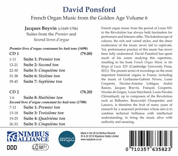 David Ponsford, Jacques Boyvin : French Organ Music Volume 6 (2xCD, Album)
