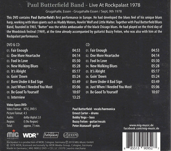 Paul Butterfield Band : Live At Rockpalast 1978 (CD, Album + DVD-V, NTSC)