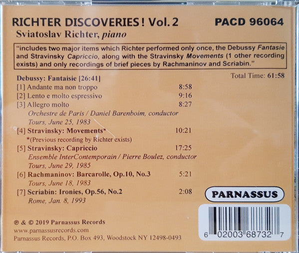 Sviatoslav Richter, Claude Debussy • Igor Stravinsky • Sergei Rachmaninoff, Alexander Scriabin : Richter Discoveries ! Vol.2 (CD)
