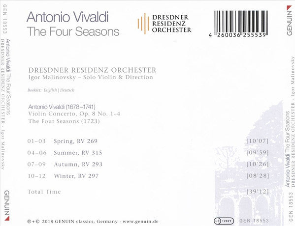 Antonio Vivaldi, Dresdner Residenz Orchester, Igor Malinovsky : The Four Seasons (CD, Album)