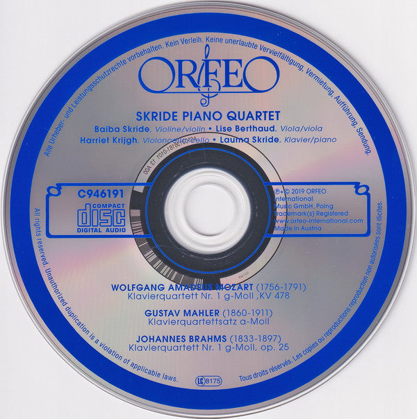 Skride Piano Quartet, Wolfgang Amadeus Mozart • Gustav Mahler • Johannes Brahms : Mozart • Mahler • Brahms (CD)