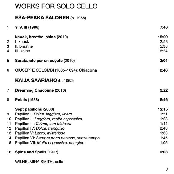 Wilhelmina Smith, Esa-Pekka Salonen, Kaija Saariaho : Works for Solo Cello (CD, Album)