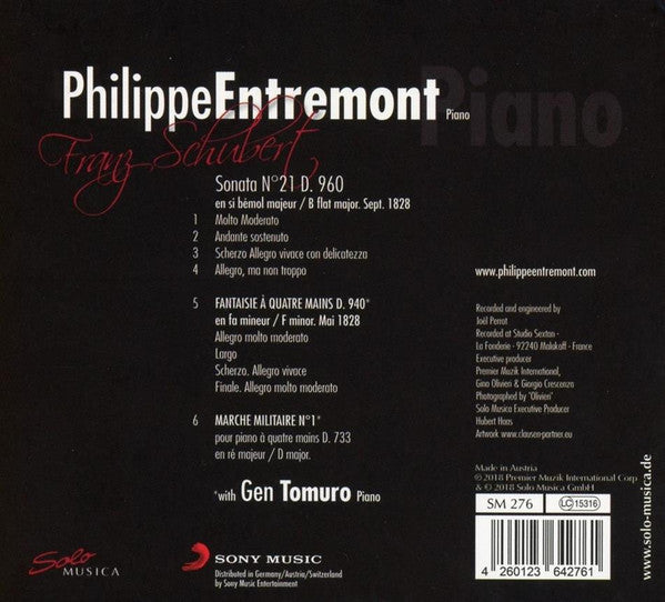 Philippe Entremont, Franz Schubert : Sonata No. 21 D. 960; Fantasie D. 940; Marche Militaire No. 1 (CD, Album)