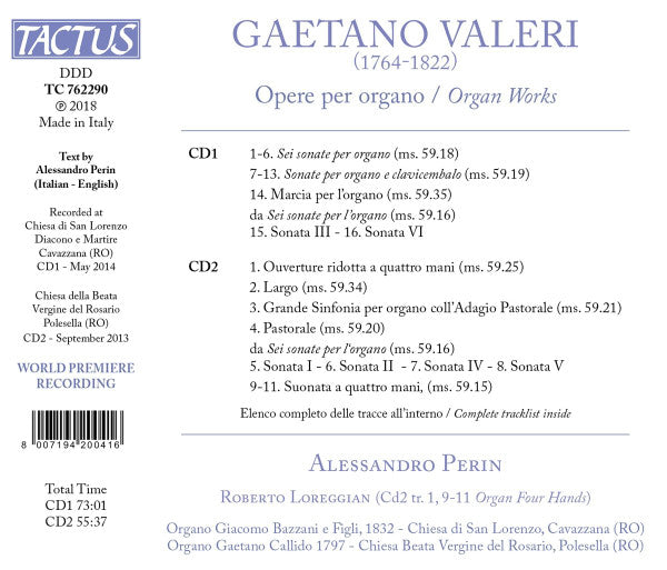 Gaetano Valeri, Alessandro Perin : Opere Per Organo / Organ Works (2xCD, Album)