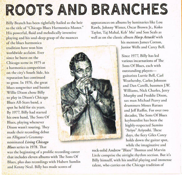 Billy Branch & The Sons Of Blues* : Roots And Branches (The Songs Of Little Walter) (CD, Album)