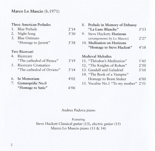 Andrea Padova Plays Marco Lo Muscio Featuring Steve Hackett : Andrea Padova Plays Lo Muscio (CD, Album)