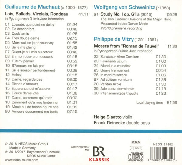 Guillaume de Machaut, Wolfgang Von Schweinitz, Philippe de Vitry - Helge Slaatto, Frank Reinecke : Ars Nova - New Music (CD, Album)