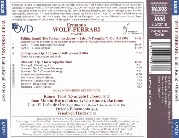 Ermanno Wolf-Ferrari - Rainer Trost · Joan Martin-Royo · El León De Oro · Oviedo Filarmonía · Friedrich Haider : Talitha Kumi! • La Passione • Otto Cori (CD, Album)