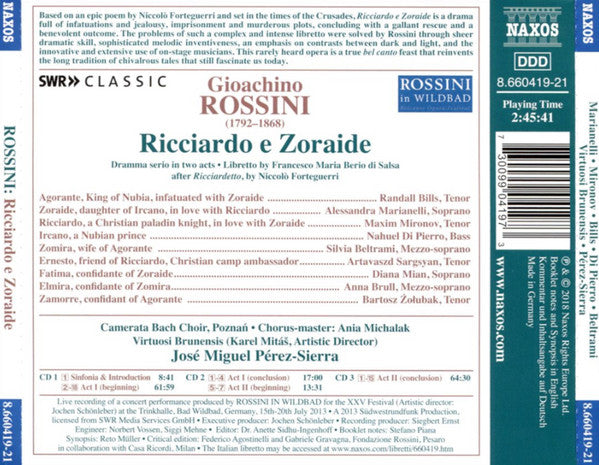 Gioacchino Rossini, Alessandra Marianelli, Maxim Mironov, Randall Bills, Nahuel di Pierro, Silvia Beltrami, Camerata Bach Choir, Poznań, Virtuosi Brunensis, José Miguel Pérez-Sierra : Ricciardo E Zoraide (3xCD, Album)