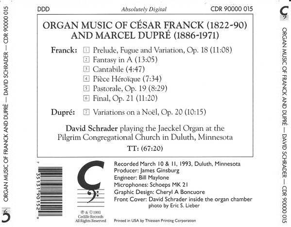 David Schrader : Organ Music Of Franck And Dupré (CD, Album)