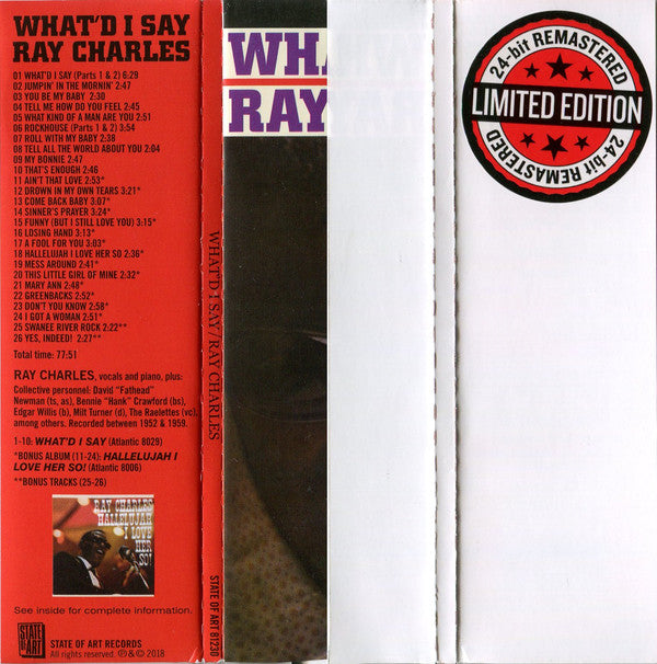 Ray Charles : What'd I Say (CD, Album, Ltd, RE, RM, 24-)