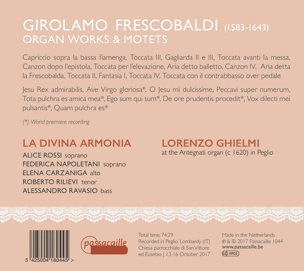 Girolamo Frescobaldi - Lorenzo Ghielmi, La Divina Armonia : Organ Works & Motets (CD, Album)