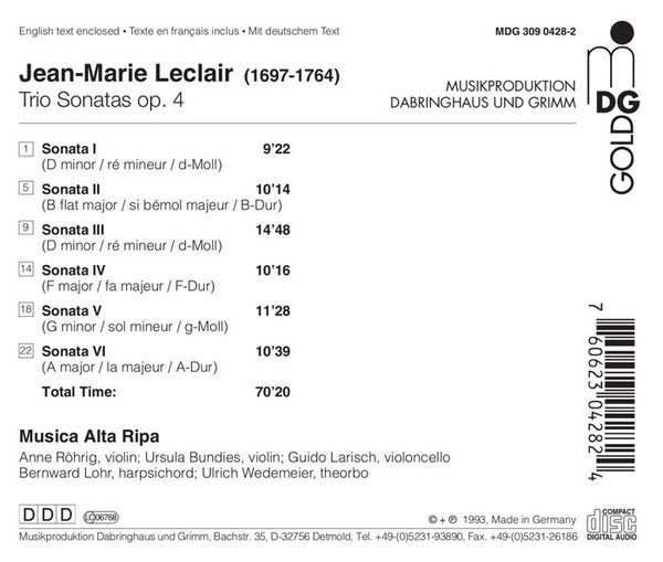 Jean-Marie Leclair, Musica Alta Ripa : Trio Sonatas, Op. 4 (CD, Album)
