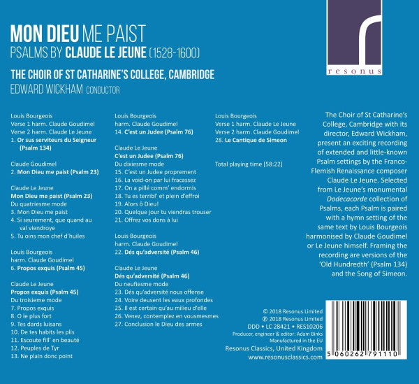 The Choir Of St. Catharine's College, Cambridge, Edward Wickham : Mon Dieu Me Past: Psalm By Claude Le Jeune (CD, Album)