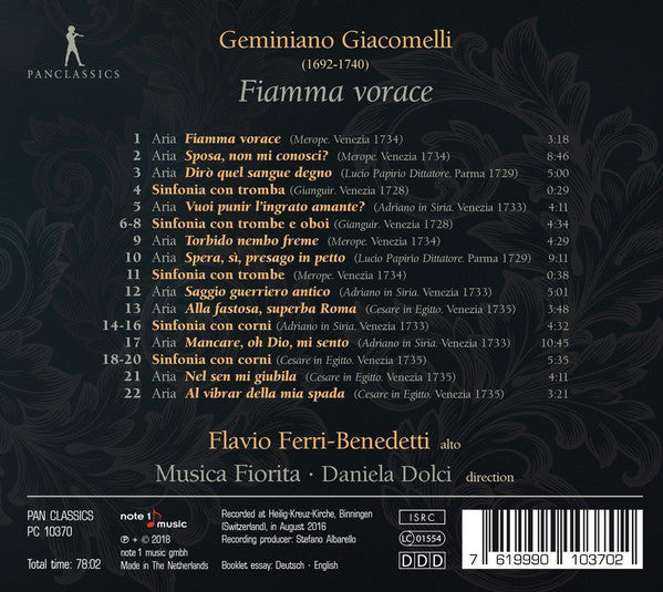 Geminiano Giacomelli, Flavio Ferri Benedetti, Musica Fiorita, Daniela Dolci : Fiamma Vorace: Opera Arias (CD, Album)