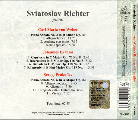 Sviatoslav Richter :  Von Weber - Brahms - Prokofiev (CD, Album, RE, RM)