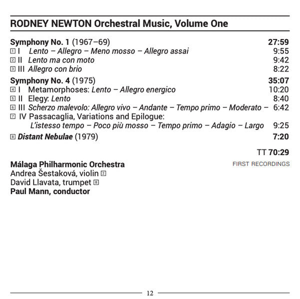 Rodney Newton, Orquesta Filarmónica De Málaga, Paul Mann (5) : Orchestral Music, Volume One (CD, Album)