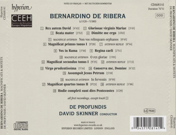 Bernardino de Ribera, De Profundis (7) - David Skinner (4) : Magnificats & Motets (CD)