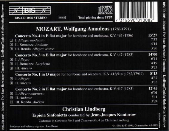 Wolfgang Amadeus Mozart - Christian Lindberg, Tapiola Sinfonietta, Jean-Jacques Kantorow : The Four Hornbone Concertos (CD)