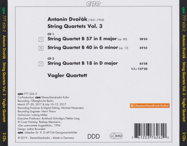 Antonín Dvořák, Vogler Quartett : String Quartets Vol. 3 (2xCD)