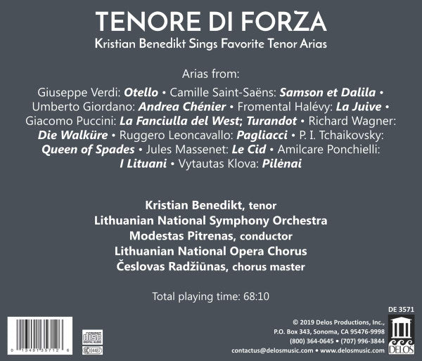 Kristian Benedikt, Lithuanian National Symphony Orchestra, Modestas Pitrėnas : Tenore di Forza: Kristian Benedikt Sings Favorite Tenor Arias (CD, Album)
