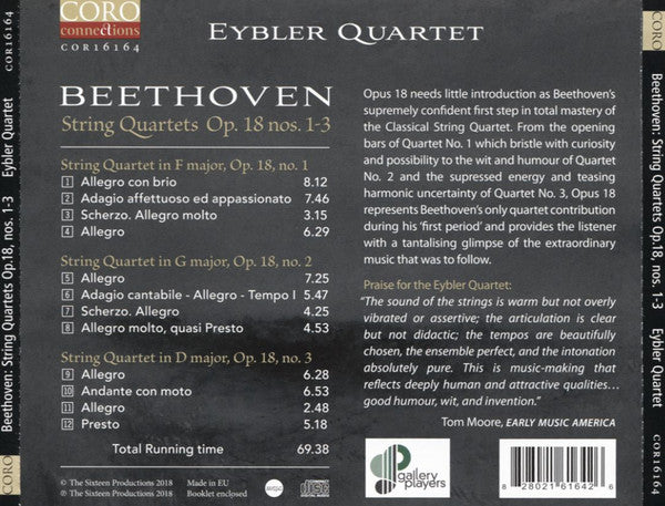 Ludwig van Beethoven, Eybler Quartet : String Quartets Op. 18 Nos. 1-3 (CD, Album)