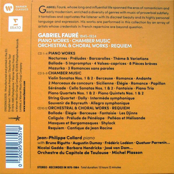 Gabriel Fauré - Jean-Philippe Collard ∙ Michel Plasson ∙ Augustin Dumay ∙ Frédéric Lodéon ∙ Quatuor Parrenin : Piano Works • Chamber Music • Orchestral & Choral Works • Requiem (12xCD, RE, RM + Box, Comp)