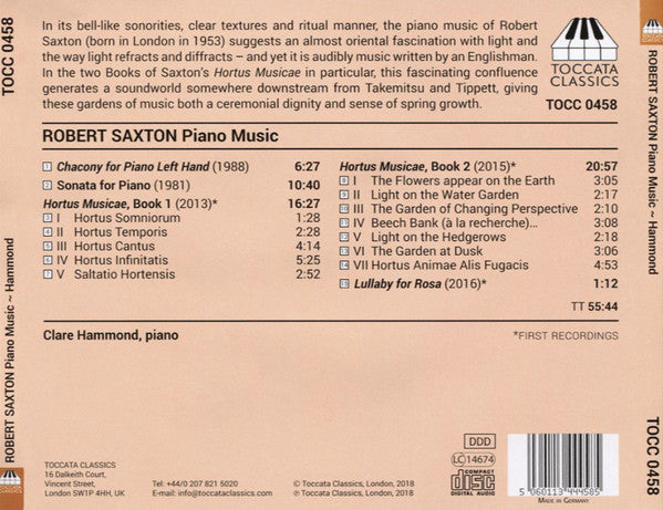 Robert Saxton - Clare Hammond : Piano Music (CD, Album)