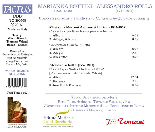 Marianna Bottini, Alessandro Rolla, Gianni Bicchierini, Remo Pieri, Tomasso Valenti, Orchestra Istituto Musicale "Luigi Boccherini" Di Lucca, GianPaolo Mazzoli (2) : Concerti Per Solista E Orchestra (CD, Album)