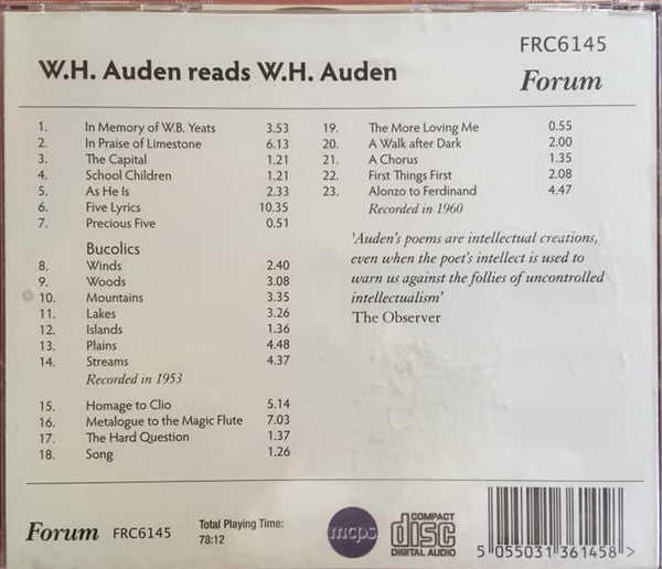 W. H. Auden : W. H. Auden Reads W. H. Auden (CD, Comp)