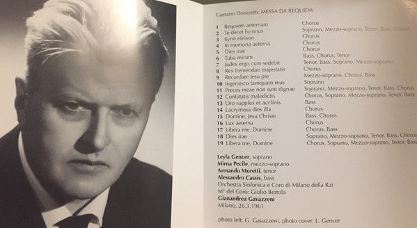 Gaetano Donizetti, Leyla Gencer, Mirna Pecile, Armando Moretti, Alessandro Cassis, Gianandrea Gavazzeni, Orchestra Sinfonica Di Milano Della RAI, Coro Di Milano Della RAI : Messa Da Requiem (CD, Mono)