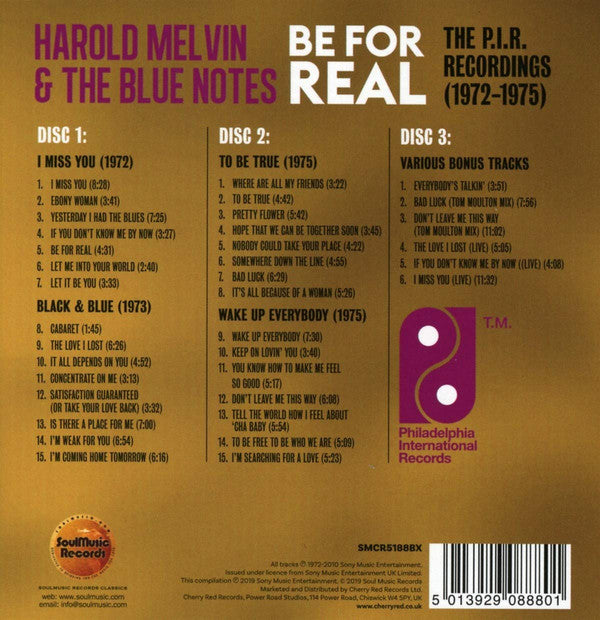 Harold Melvin & The Blue Notes* : Be For Real (The P.I.R. Recordings 1972-1975) (3xCD, Comp, RM + Box)
