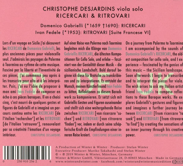 Christophe Desjardins, Domenico Gabrielli, Ivan Fedele : Ricercari & Ritrovari (CD, Album)