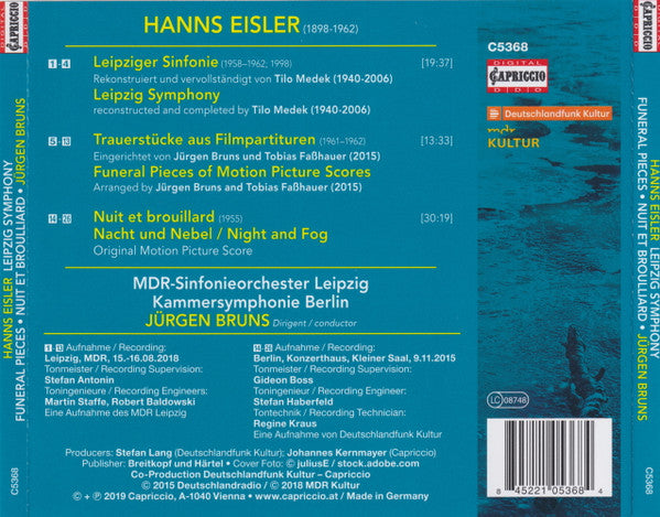 Hanns Eisler, MDR Sinfonieorchester, Kammersymphonie Berlin, Jürgen Bruns : Leipzig Symphony / Funeral Pieces / Nuit Et Broulliard (CD)
